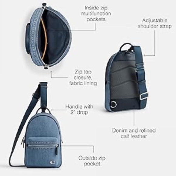 NWT $395 Coach Denim Charter Unisex Crossbody Sling Pack - Picture 6 of 13